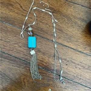 Elegant Turquoise and Gold Tassel Necklace